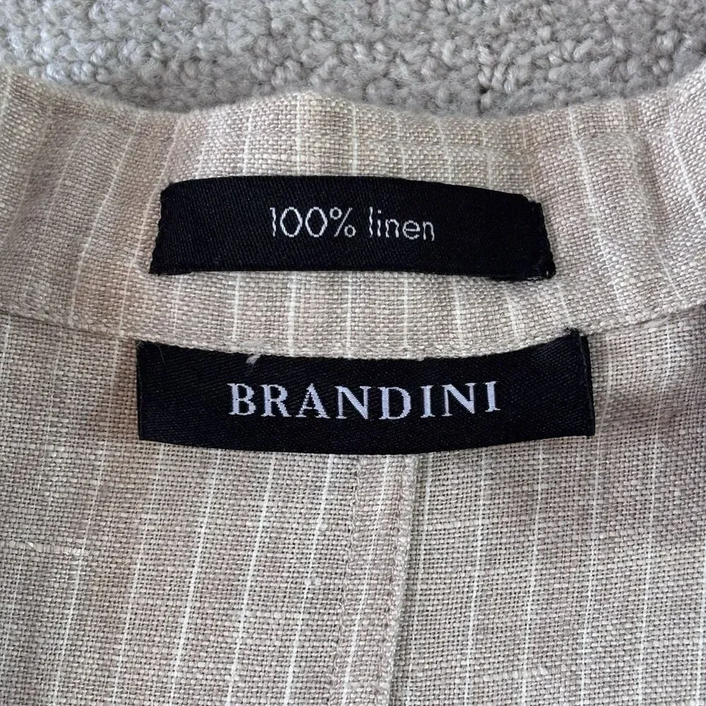 VTG Brandini Men's XL Linen Striped Sport Coat Blazer Jacket Beige Coastal Prep